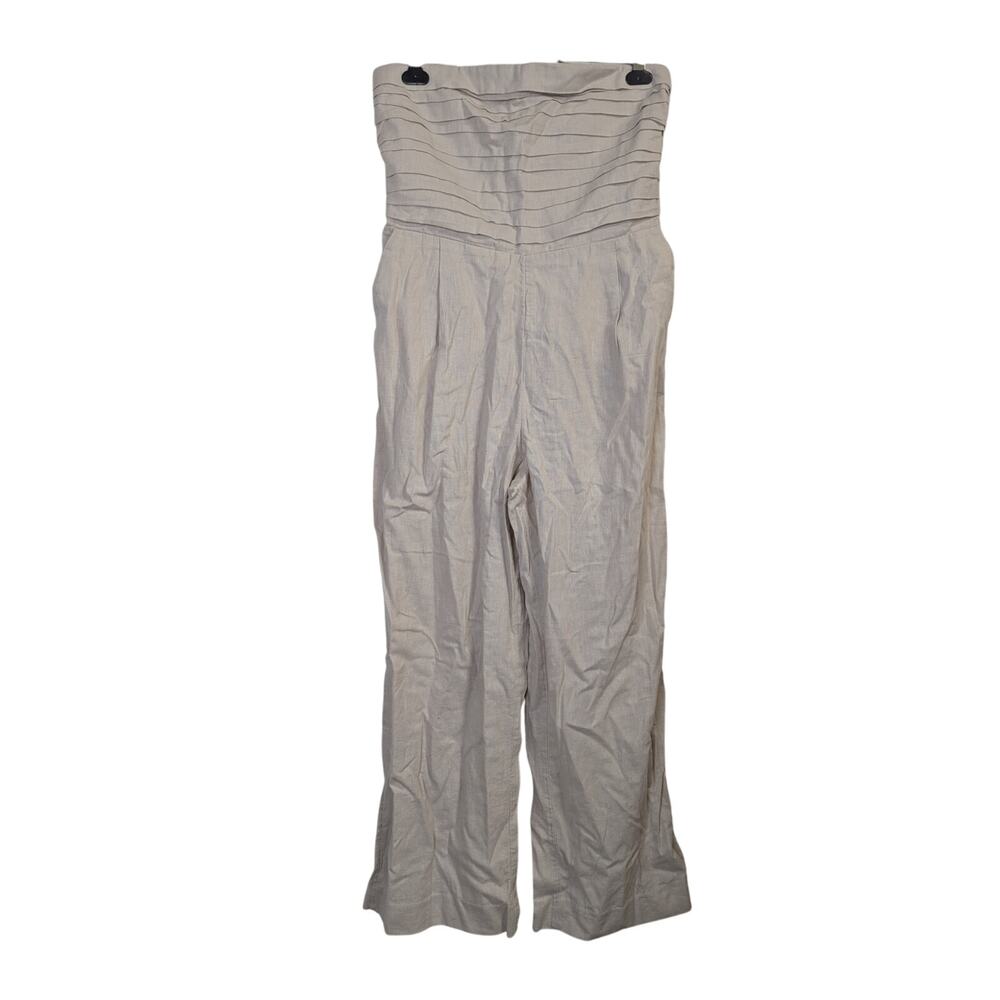 Abercrombie & Fitch Linen Jumpsuit Womens Large Petite Beige Strapless Resort